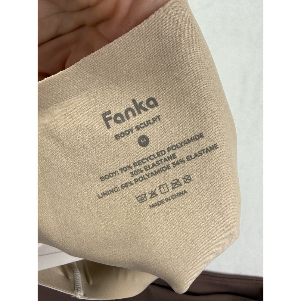 Set of Fanka Body Sculpt Bra Tank Lift Top M Cream Biker Shorts Brown Gym Active - Picture 12 of 15